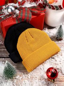 img 1 attached to Stay Warm in Style: SATINIOR 3-Piece Winter 🧣 Trawler Beanie Watch Hat Set in Black, Yellow, and Grey