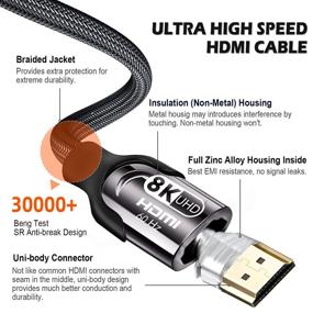 img 1 attached to 💻 10 FT 8K HDMI 2.1 Cable - High Speed 48Gbps Braided Cord for 8K@60Hz & 4K@120Hz with HDCP 2.2 2.3 HDR 10 ARC & CL3 Rating - Ideal for Monitors, TVs, PS5, Xbox.