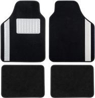 🚗 matdology 4-piece universal fit luxe carpet car floor mats - black with white flower heel pad and decorative tone - heavy duty all weather protection for vehicle interior logo