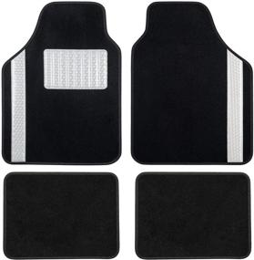 img 4 attached to 🚗 Matdology 4-Piece Universal Fit Luxe Carpet Car Floor Mats - Black with White Flower Heel Pad and Decorative Tone - Heavy Duty All Weather Protection for Vehicle Interior