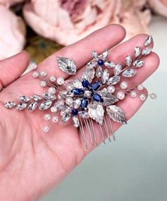 img 3 attached to Sapphire Crystal Hair Comb with Pearl Blue Crystal Leaf Marquise Detail - Top Hair Accessories for Women and Girls at Prom, Parties, Festivals, and Weddings (Silver)