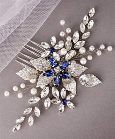 img 2 attached to Sapphire Crystal Hair Comb with Pearl Blue Crystal Leaf Marquise Detail - Top Hair Accessories for Women and Girls at Prom, Parties, Festivals, and Weddings (Silver)