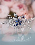 sapphire crystal hair comb with pearl blue crystal leaf marquise detail - top hair accessories for women and girls at prom, parties, festivals, and weddings (silver) logo