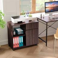 brown mobile wood file cabinet with lockable casters and open storage shelves for home office - bestier lateral filing cabinet and printer stand logo