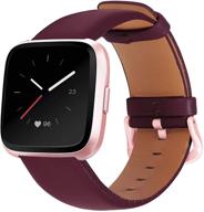 👉 mosstek burgundy soft genuine leather band for fitbit versa/versa 2 - compatible with fitbit versa lite/versa se - small size for men and women logo