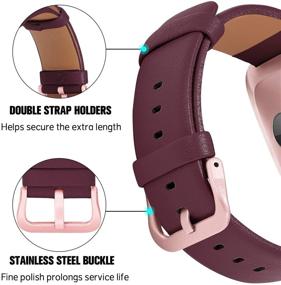 img 1 attached to 👉 Mosstek Burgundy Soft Genuine Leather Band for Fitbit Versa/Versa 2 - Compatible with Fitbit Versa Lite/Versa SE - Small Size for Men and Women