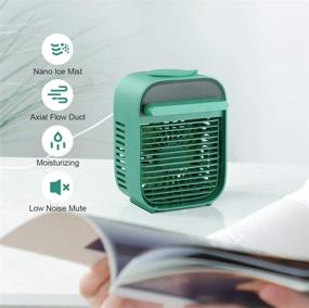 img 3 attached to Portable Mini Air Conditioner Fan with USB, Quiet Air Humidifier Purifier, Adjustable Wind Speeds - Ideal for Office Desk, Dorm, and Bedroom Use