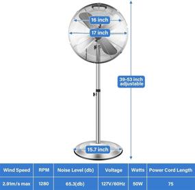 img 1 attached to 🌀 16-Inch Stand Fan with Adjustable Heights, 75° Horizontal Oscillation, 3 Speed Settings, Low Noise, Durable Quality, High Velocity, Heavy Duty Metal - Ideal for Industrial, Commercial, and Residential Use