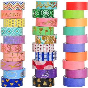 img 4 attached to 🎨 Set of 30 Washi Tapes - 20 Gold Foil Decorative Tape Rolls, 10 Colorful Rainbow Tapes for Scrapbooking, Bullet Journals, DIY Crafts, School Supplies