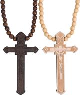 📿 lulonpon 2pcs wood cross necklace set: handmade wooden bead rosary & crucifix pendant logo