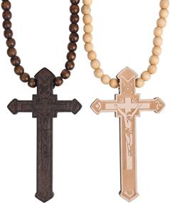 img 4 attached to 📿 Lulonpon 2PCS Wood Cross Necklace Set: Handmade Wooden Bead Rosary & Crucifix Pendant