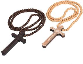 img 3 attached to 📿 Lulonpon 2PCS Wood Cross Necklace Set: Handmade Wooden Bead Rosary & Crucifix Pendant