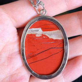 img 1 attached to 🔥 Hand Carved Red Flame Jasper Gemstone Pendant with Silver Chain - DIY Jewelry Accessory for Necklaces (1 Pc, 2'')