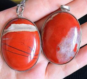 img 2 attached to 🔥 Hand Carved Red Flame Jasper Gemstone Pendant with Silver Chain - DIY Jewelry Accessory for Necklaces (1 Pc, 2'')