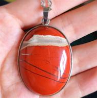 🔥 hand carved red flame jasper gemstone pendant with silver chain - diy jewelry accessory for necklaces (1 pc, 2'') logo