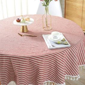 img 4 attached to 🍽️ Lahome Stripe Tassel Tablecloth for Restaurants: Add Style and Elegance to Your Dining Experience