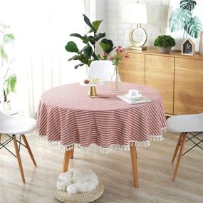 img 2 attached to 🍽️ Lahome Stripe Tassel Tablecloth for Restaurants: Add Style and Elegance to Your Dining Experience