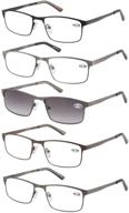 5-pack eyecedar reading glasses for men - metal frame rectangle style, stainless steel material with spring hinges, including sun readers, 2.50 inches logo