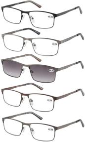 img 4 attached to 5-Pack Eyecedar Reading Glasses for Men - Metal Frame Rectangle Style, Stainless Steel Material with Spring Hinges, including Sun Readers, 2.50 inches