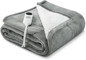 img 4 attached to 🔥 Flannel & Sherpa Reversible Heated Electric Blanket Throw - Fast Heating, ETL Certified with 6 Heat Levels & 8 Hour Auto Shut-Off, 50"x60" Size, Ideal for Home Office Use, Machine Washable