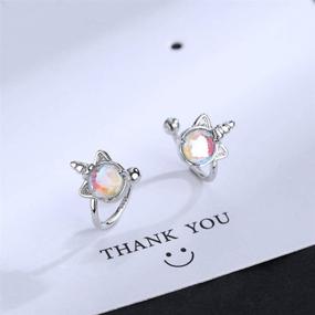 img 1 attached to 🦄 Silver Plated Opal Unicorn Clip-On Hoop Earrings - Cute Animal Fake Huggie Hoops for Women, Teen Girls & Little Girls with Sensitive Ears - Hypoallergenic Non Piercing Design - Perfect Gifts for Daughter, Sister, Christmas