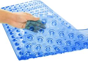 img 2 attached to 🛁 TEESHLY Bathtub Mats: Extra Long Non-Slip Bath Mat for Shower Tub, 39 x 16 Inch with Drain Holes and Suction Cups - Clear Blue