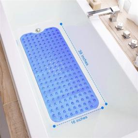 img 1 attached to 🛁 TEESHLY Bathtub Mats: Extra Long Non-Slip Bath Mat for Shower Tub, 39 x 16 Inch with Drain Holes and Suction Cups - Clear Blue
