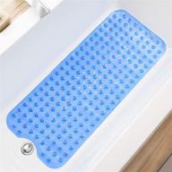 🛁 teeshly bathtub mats: extra long non-slip bath mat for shower tub, 39 x 16 inch with drain holes and suction cups - clear blue logo