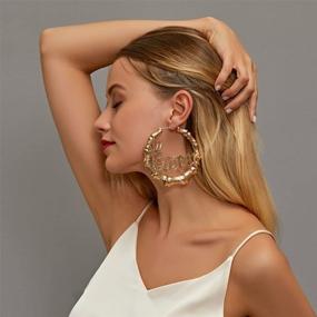 img 3 attached to 🎋 Golden Large Bamboo Joint Hoop Earrings: Hip-Hop Big Circle Studs for Women - Punk Party Fashion Jewelry