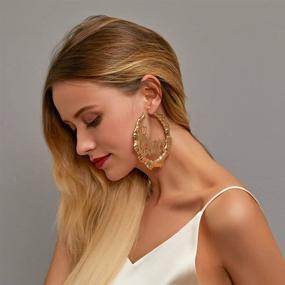 img 2 attached to 🎋 Golden Large Bamboo Joint Hoop Earrings: Hip-Hop Big Circle Studs for Women - Punk Party Fashion Jewelry