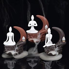 img 1 attached to 🌙 Porcelain Ceramic Backflow Incense Burner Set with 10 Free Cones - Perfect Home Decoration & Handicraft Gift, Yoga Posture Moon Design