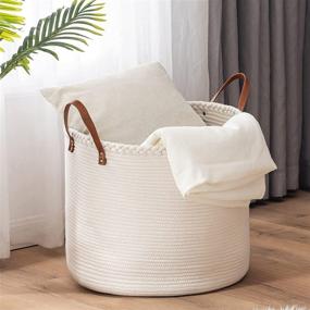 img 4 attached to 🧺 Large Woven Rope White Laundry Hamper - YOUDENOVA, Big Modern Cloth Basket for College Dorm, Bathroom, Laundry Room - 70L 18" x 16