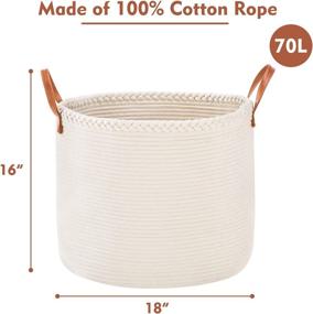 img 3 attached to 🧺 Large Woven Rope White Laundry Hamper - YOUDENOVA, Big Modern Cloth Basket for College Dorm, Bathroom, Laundry Room - 70L 18" x 16
