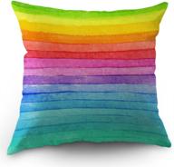 moslion summer rainbow stripes pillow cover - cotton linen decorative throw cushion case 18 x 18 inch for sofa, bedroom - men women multicolor logo