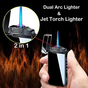 img 1 attached to 🔥 Efficient 2-in-1 Arc Lighter and Torch: USB Rechargeable, Refillable Butane Jet Flame, Windproof - Ideal for Fire, BBQs, Camping - Black Ice Design