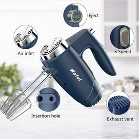 img 2 attached to Blue Electric Hand Mixer, 200W 5-Speed with Eject Button, Includes 4 Stainless Steel Attachments for Whipping Cake, Cream, Dough, and Cookies