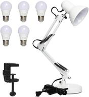 🔦 gupuzm led desk lamp with clamp - swing arm desk lamp with 5 led cold light bulbs 6500k - foldable table lamp for office, work, study, dormitory reading and eye protection (white) логотип