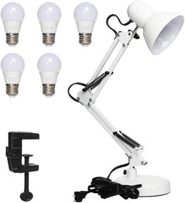 img 4 attached to 🔦 Gupuzm LED Desk Lamp with Clamp - Swing Arm Desk Lamp with 5 LED Cold Light Bulbs 6500K - Foldable Table Lamp for Office, Work, Study, Dormitory Reading and Eye Protection (White)