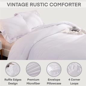 img 2 attached to 🛏️ Andency Queen White Ruffle Comforter Set - 3 Piece Farmhouse Shabby Chic Bedding, Vintage Rustic Soft Microfiber Down Alternative Comforter with 2 Pillowcases (90x90 Inch)