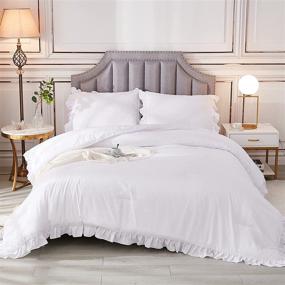 img 4 attached to 🛏️ Andency Queen White Ruffle Comforter Set - 3 Piece Farmhouse Shabby Chic Bedding, Vintage Rustic Soft Microfiber Down Alternative Comforter with 2 Pillowcases (90x90 Inch)