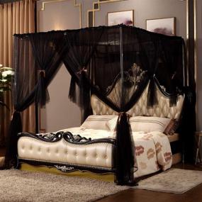 img 1 attached to 🛏️ Enhance Your Bedroom Décor with Nattey 4 Corners Post Canopy Bed Curtain Queen Size in Elegant Black - Mosquito Netting and Canopy Bed Cover for Ultimate Bedroom Decoration