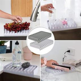 img 2 attached to 🧼 EFFILOGIC Silicone Sponge Holder Tray - Self-Draining Kitchen Soap Tray – Unique Sink Organizer for Dishwashing Accessories – Faucet Splash Catcher - Large 9.8" x 5.8" Grey