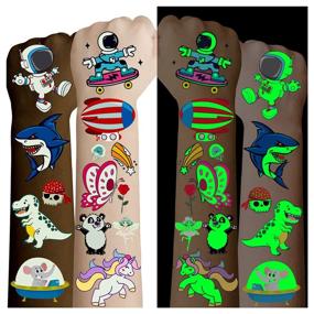 img 4 attached to Cerlaza 220 Styles: Luminous Temporary Tattoos - Perfect Kids Gifts, Fake Tattoos for Party - Unicorn, Dinosaurs, Pirate, Space, Mermaid Stickers - Toddler Tatoo-20 Sheets