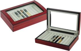 img 4 attached to 4 LESS CO 10 Pen Fountain Cherry Wood Display Case Holder 🖋️ Storage Organizer Collector Box 1601C: Elegant Solution for Storing and Displaying Your Pen Collection