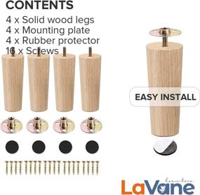 img 1 attached to 🪑 Set of 4 La Vane 6 inch/15cm Wooden Furniture Legs - Solid Wood Tapered M8 Replacement Feet with Pre-Drilled 5/16 Inch Bolt & Mounting Plate & Screws - Ideal for Couches, Sofas, Cabinets, Ottomans