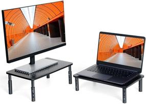 img 4 attached to Enhance Your Workspace with 2 Pack Monitor Stand Riser 🖥️ - Adjustable Height for Laptop, PC, Printer - Mesh Metal Desktop Organizer