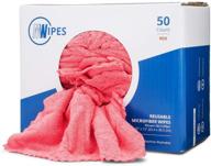 🧽 50 count microfiber rags in box - mwipes - reusable 10" x 12" cleaning wipes - edgeless terry towels, shop rags, wash, dust, disposable, house, small cleaning cloths (red) logo