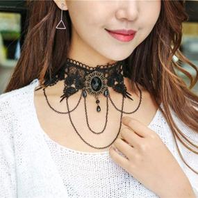 img 2 attached to Mesmerizing Black Choker Lace Necklace with Bracelet and Earrings Set - Unforgettable Punk Party Gothic Vintage Accessories for Women by IBBM