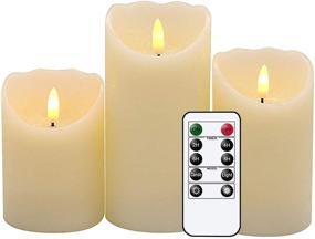 img 4 attached to Wondise Flameless Flickering Pillar Candles with Remote and Timer, Battery Operated 3D Wick Real Wax Ivory Warm Light LED Pillar Candles for Indoor Home Decoration, Set of 3 (D3 x H4,5,6 Inch)