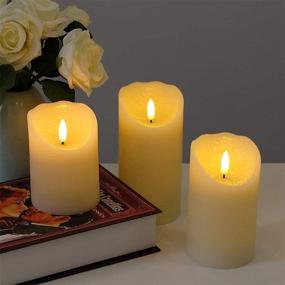 img 2 attached to Wondise Flameless Flickering Pillar Candles with Remote and Timer, Battery Operated 3D Wick Real Wax Ivory Warm Light LED Pillar Candles for Indoor Home Decoration, Set of 3 (D3 x H4,5,6 Inch)